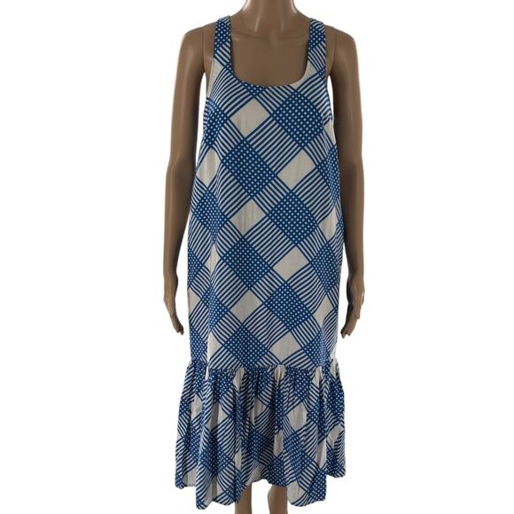 Anthropologie Blue Michaela White Plaid Flounced Midi Dress - Picture 4 of 12